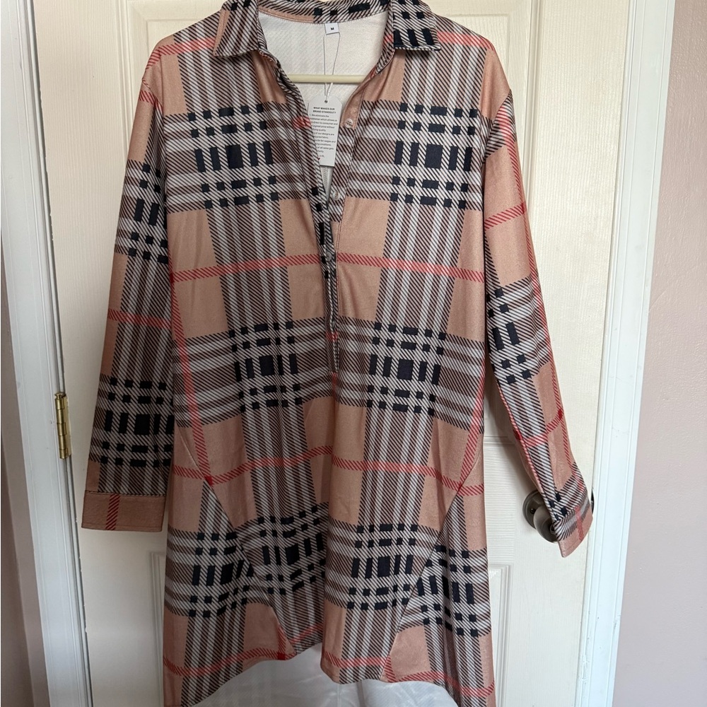 Plaid Long Sleeve Shirt Dress